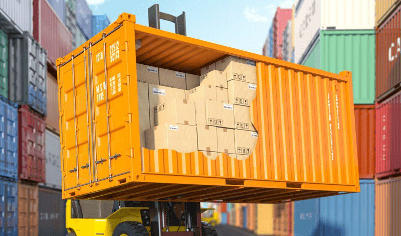 Shipping containers stacked at a port